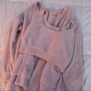 Fuzzy Pink Fleece Tank Top & Cardigan Loungewear Set - Size XL *SKIMS inspired*